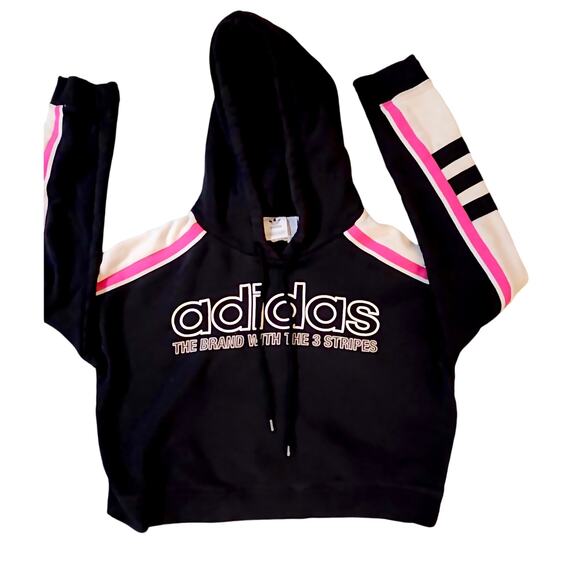 Rare Adidas Y2K Color-Block Cropped Hoodie 💗🖤 Retro Moto size xsmall - Picture 1 of 8
